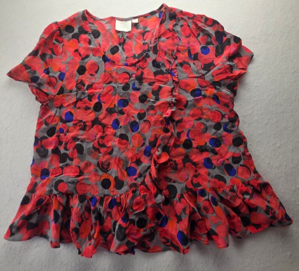 HD In Paris Orange Abstract Multicolor Peplum Blouse Size 4